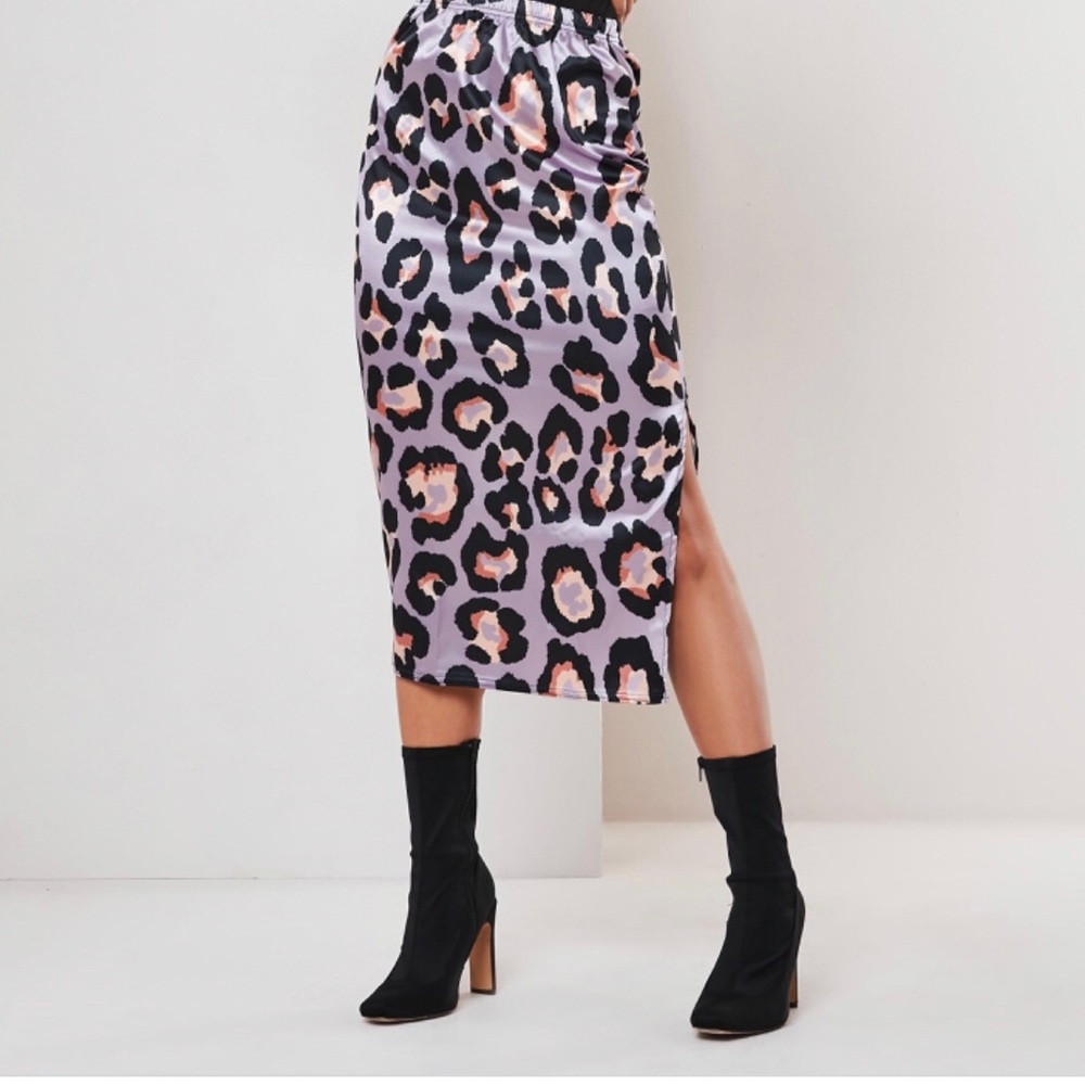 Misguided leopard satin skirt